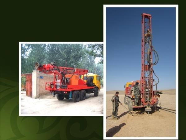 Truck mounted drilling rig in desert oil prospecting