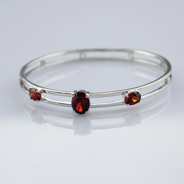 Two Rows 925 Sterling Silver Bangle with Cubic Zirconia (B36)