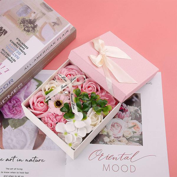 Artificial Rose Soap Flower Bouquet Boxes 14.5cm*14.5cm*7.5cm For Teachers