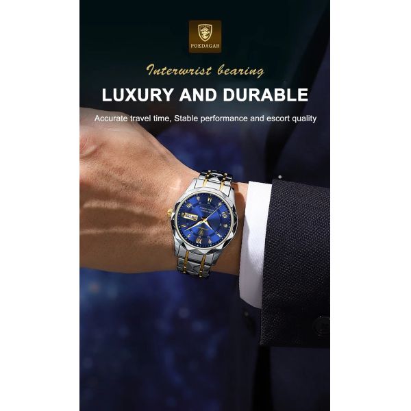 Waterproof Men's Quartz Watch with Luminous Hands and Date Display | Stainless Steel Strap, Water-Resistant - ShenZhen Wholesaler