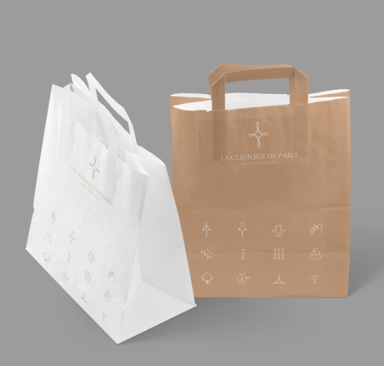 Custom White Kraft Paper Bag with Paper Rope Handle Eco‑Friendly Hot Stamping Gift Bag, Superior Print Compatibility for Hotel, Spa & Creative Industries