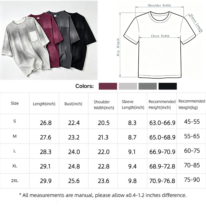 Mist Spray Vintage Wash T Shirt Gradient Streetwear Oversized T Shirt 275GSM