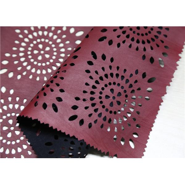 Red PU Punched Leather Fabric Sun Flower Design For Ladies Bags Shoes