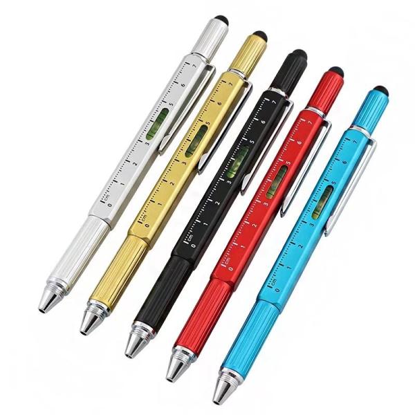 gold and sliver color 6 in 1 metal tool pen metal touch level pen with screwdrivers