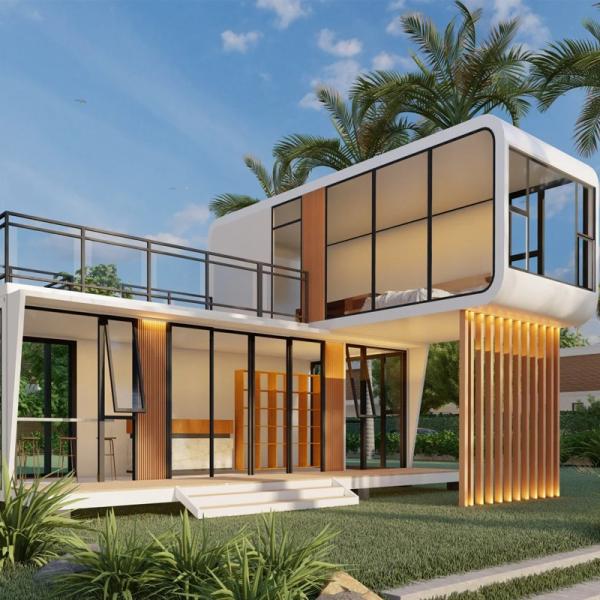 2025 Maison de cabine de pomme préfabriquée cadre en acier galvanisé panneau sculpté en métal panneau en fibre de bois de bambou
