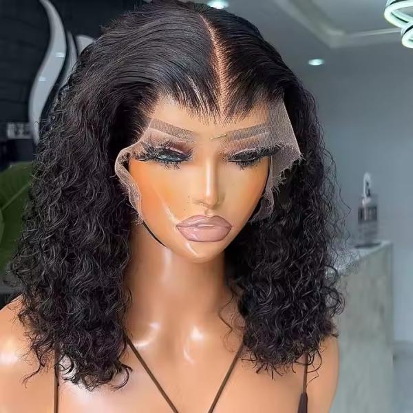 Deep Wave Curly Short Bob Hair Wig Chocolate Brown Transparent Lace Front Wig