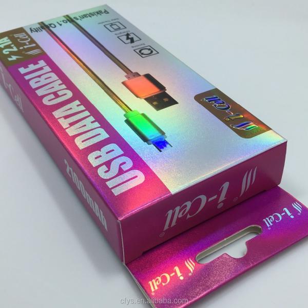 Custom Design Hologram Card USB Charger Cable Packaging Box for Gift and Custom Box