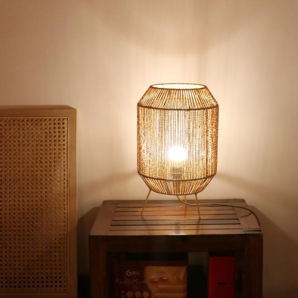 Vintage Twine Rattan Table Lamp , Handmade Wabi Sabi Table Lamp For Homestay