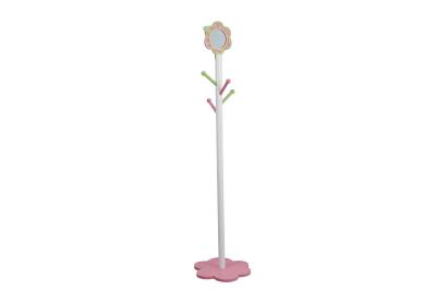 White Flower Shape Kids Playroom Furniture Wooden Coat Rack With Mirror