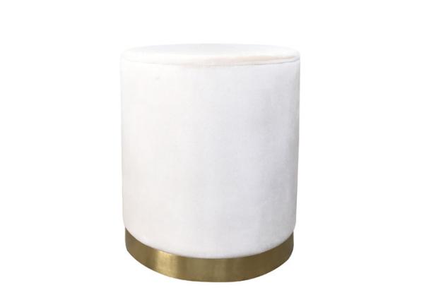 Velvet Fabric Storage Foot Stool Metal Plate Decor Round Footstool Ottoman Beige