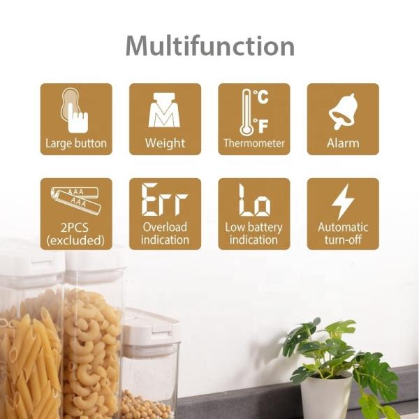 Báscula de cocina multifunción con tapa, recomendación de peso máximo 5 kg, báscula de alimentos de acero inoxidable y termómetro digital