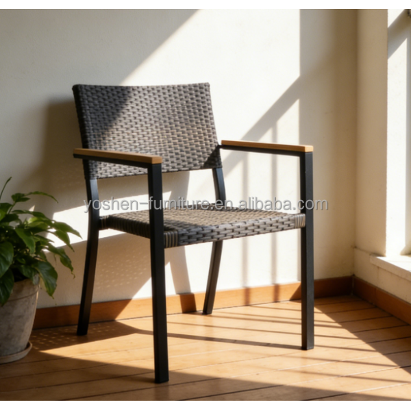Yoshen French Bistro Dining Arm Chair Rattan Comfortable Waterproof Contemporary Design Outdoor Hotel Restaurant