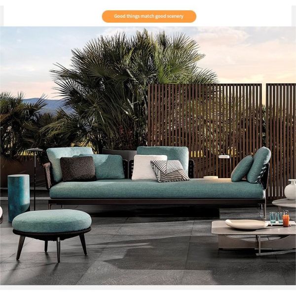 Modern Outdoor Hotel Woven Rope Lounge Sofa Patio Garden Balcony Plastic Rattan 3 Seater Sofa Sectional Furniture Set