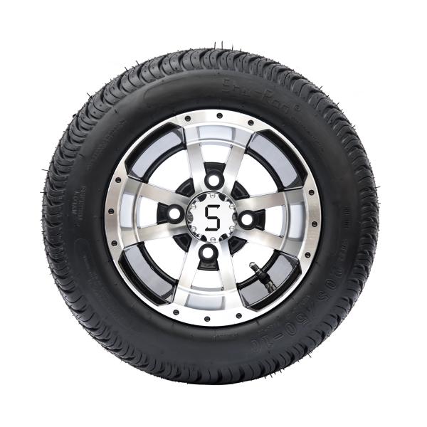 Комплект дисков для гольф-каров 10 дюймов и шин 205/50-10 DOT для дорог общего пользования - обработанные/глянцево-черные
