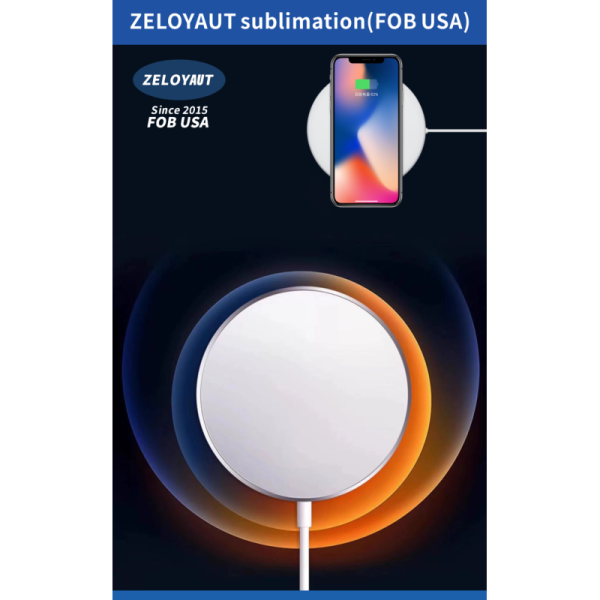 ZELOYAUT Sublimation Wireless Charger Custom Logo 15W Super Fast Charging Pad DIY Sublimation Wireless Phone Charger Blanks