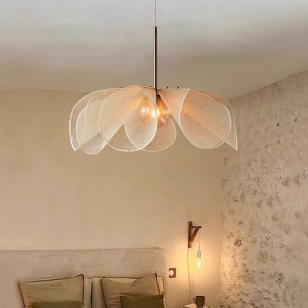 French Fabric Ceiling Pendant Lights Japanese Wabi Sabi Flower Chandelier (WH-VP-306)