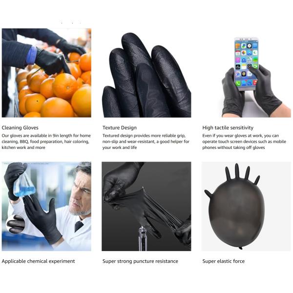 Gants médicaux jetables en nitrile sur mesure, sécurité, protection, examen, sans poudre, bleu, noir