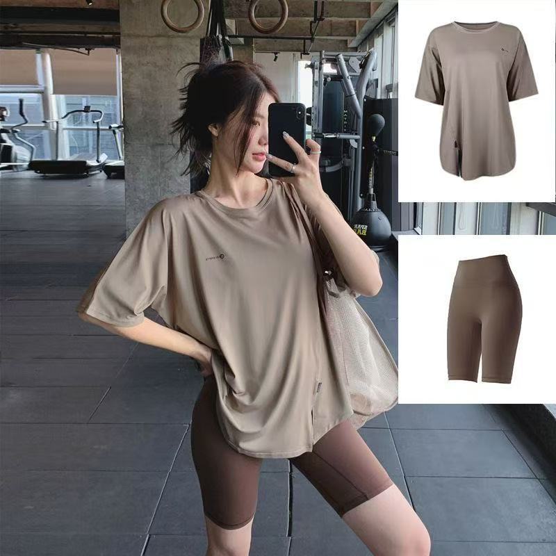 Women's Oversized T-Shirt & High-Rise Biker Shorts Activewear Set with Breathable Fabric