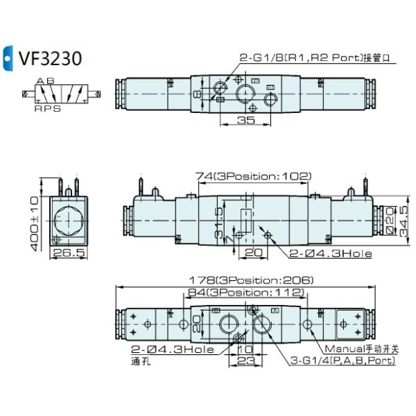 Тип пневматический путь VF3230 SMC клапана соленоида 5/2 воздуха 24 вольта 220 вольт