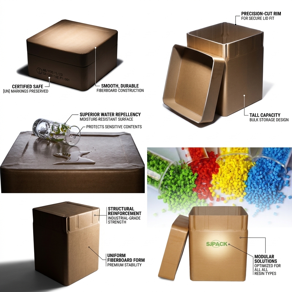UN 4G-X Certified 15 Gallon Square Fiber Drum Waterproof Sealed Container 37cm Industrial Chemical Storage