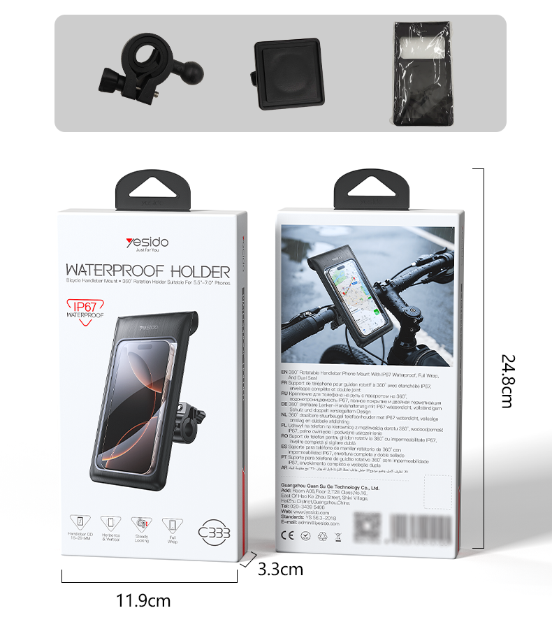 IP67 Waterproof Phone Bag with 360° Rotation and Sensitive Touch Control for Bicycles and Electric Vehicles