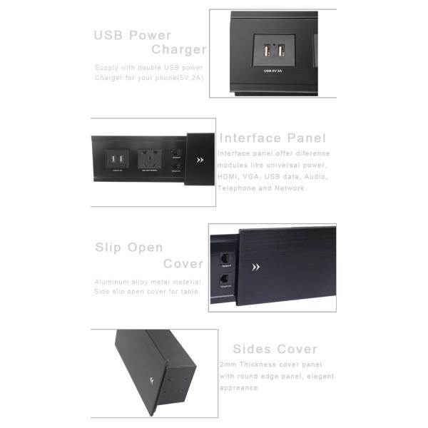 Скольжение раскрывает спрятанный в коробку гнезда держателя стола с заряжателем USB