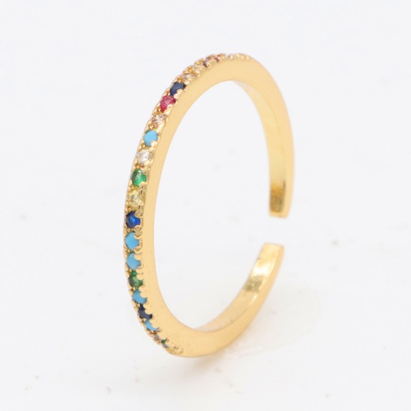 Factory Wholesale Fashion Designed Brass 14K Gold Plated Ladies' Open Adjustable Ring Featuring Micro Set Clear Zircon Rings