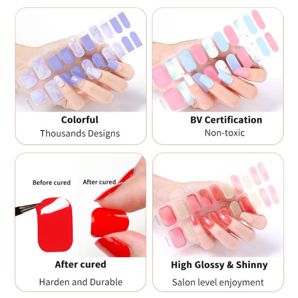 New Arrival Top Quality No Minimum Rainbow Cured Gel Nail Wraps French Manicure Supplier Nail Strips From China