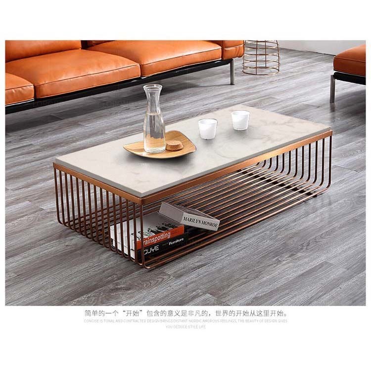 EUROPEAN Design Style Metal Living Room Table with Convertible Feature and Marble Top