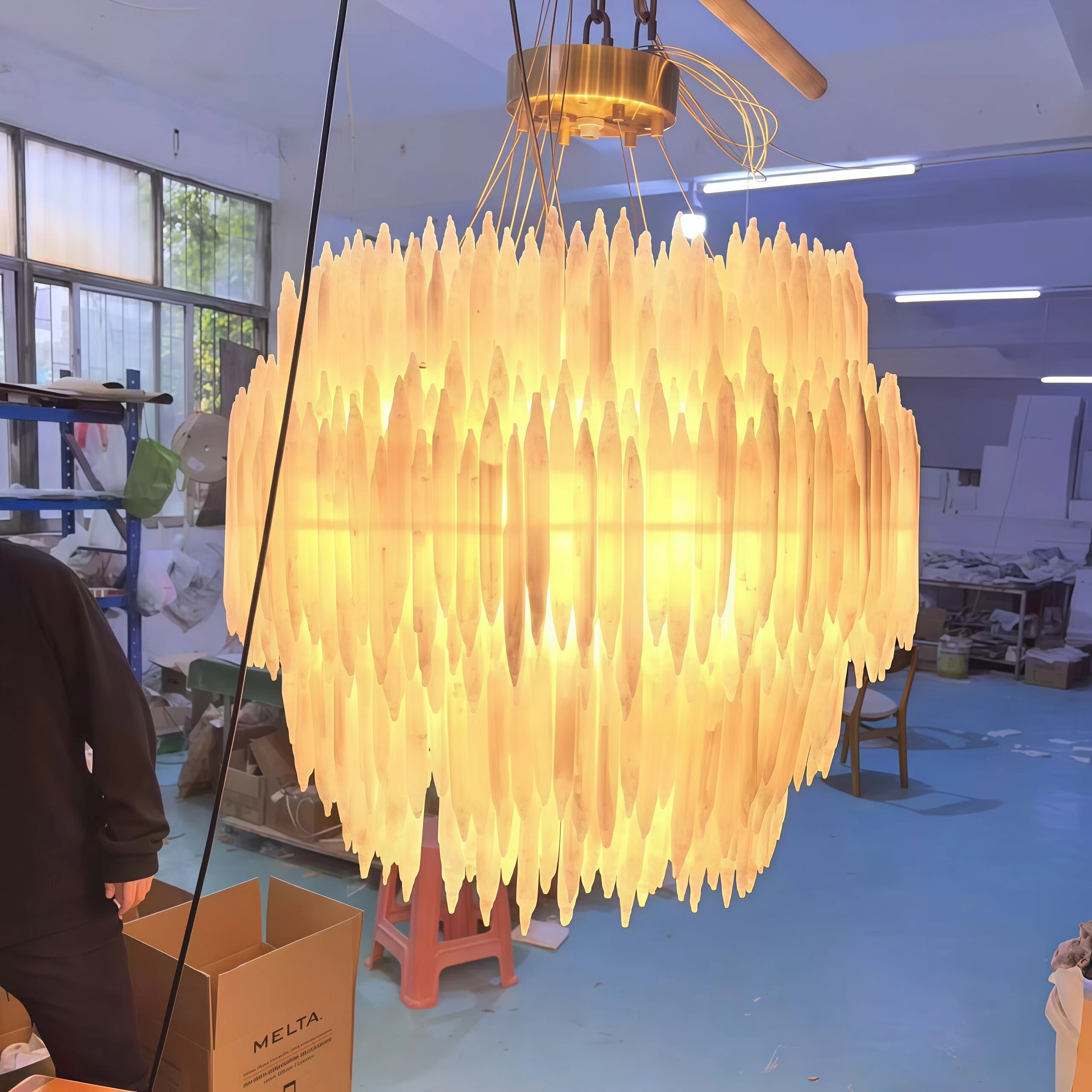 JYLIGHTING Multi‑Layer Round Quartz Rod Pendant Chandelier, Stainless Steel Framed Suspension Light for Dining Hall, Villa and Upscale Commercial Interior Projects