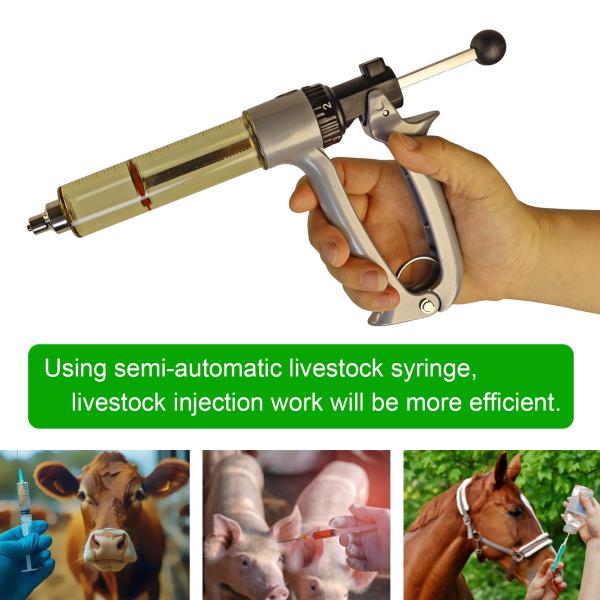 50ML Semi Automatic Livestock Syringe, 5 Gears Adjustable Continuous Repeating Syringe, Suitable for Farm Ranch Cattle Cow Horse Goat Sheep Hog