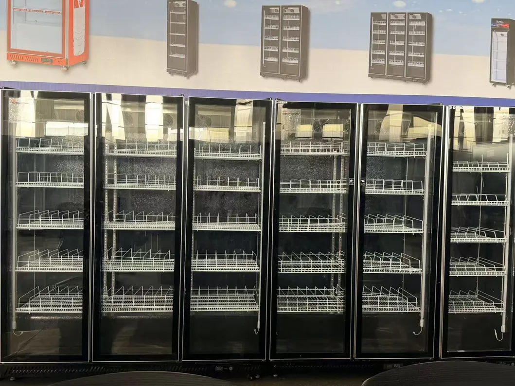 Commercial Double Door Refrigerator Beer Beverage Glass Upright Refrigerated Display Showcase