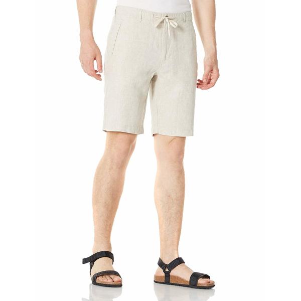 Zipper Closure Pure Linen Mens Casual Drawstring Shorts Mid Waist Straight Leg
