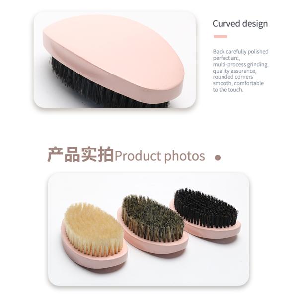 Pintura de color rosa ovalado con pincel de madera con logotipo grabado