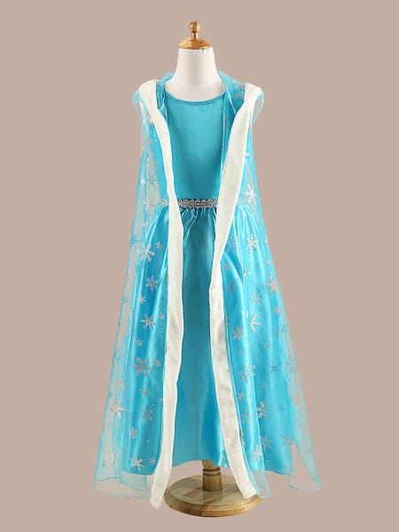 2015 Frozene Elsa Jurk Anna Party Dress Christmas fur Hooded Snow Printed Cosplay Custom Baby Girl Reine Des Neiges