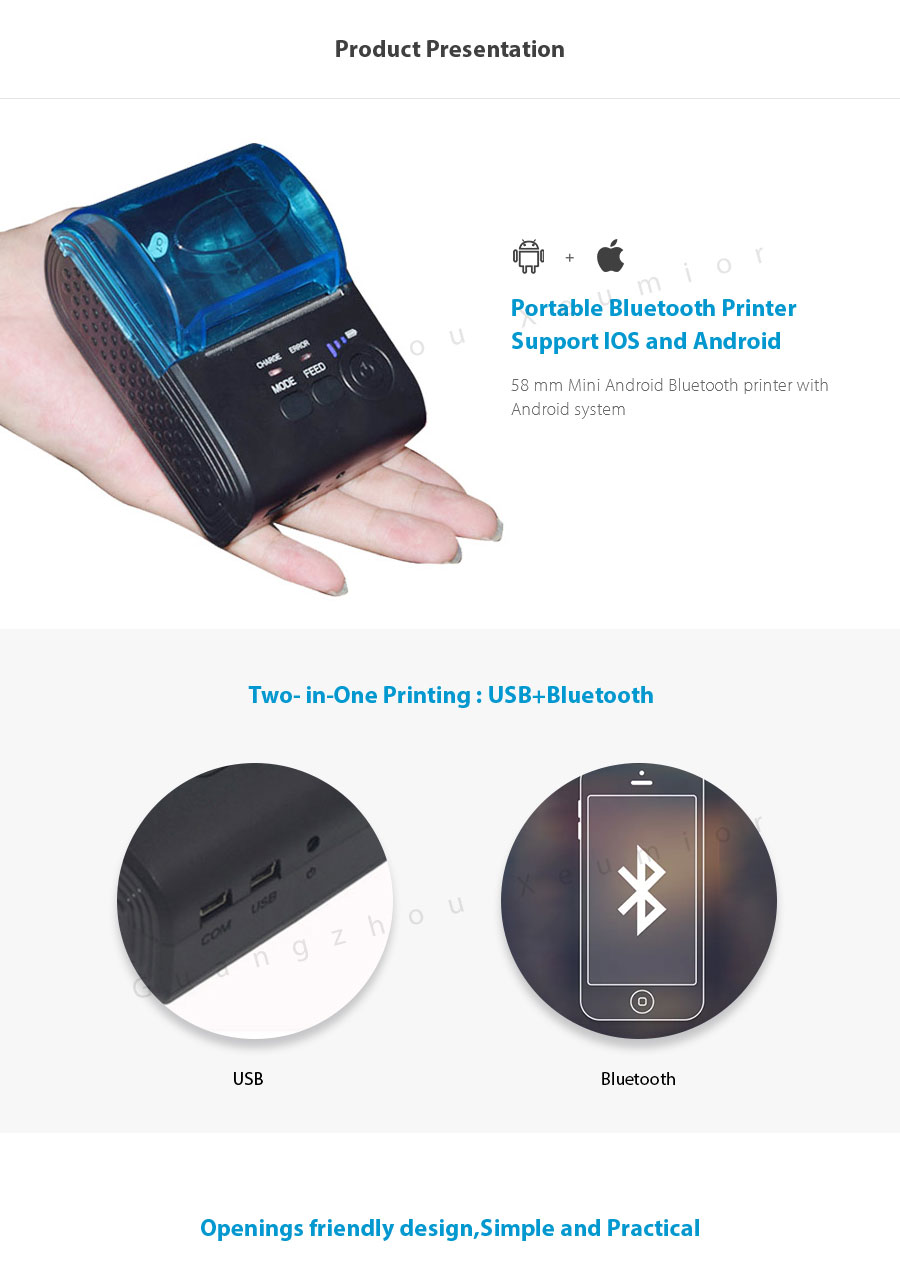 Android IOS Windows Небольшой портативный мобильный мини Wifi Bluetooth Термальный чековый принтер