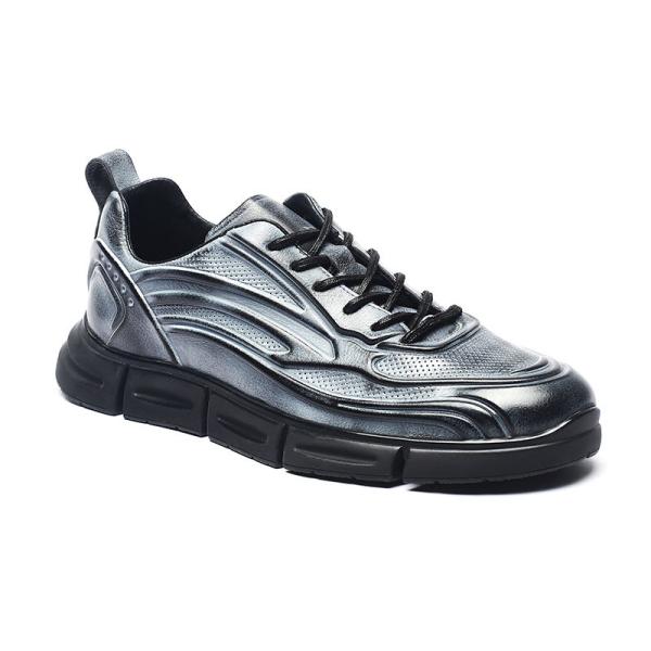 Greyish White Anti Skid Mens Leather Sneakers For Sport