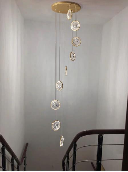 Luxury Crystal Chandelier For Staircase Gold Black Home drop light circle led light lamp(WH-NC-66)