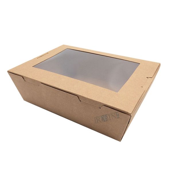 500ml to 2100ml Rectangle Box Kraft Paper Disposable Food Trays with Window for Fried Food