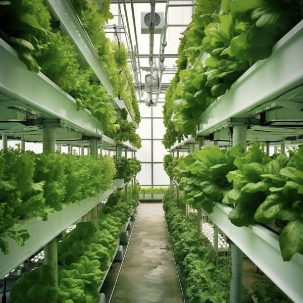 La culture de légumes hydroponiques avancés dans de grandes serres en verre