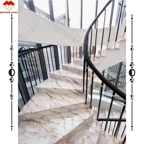 Modern Indoor Customized Marble Waterjet Design Arc Staircase for House Interior
