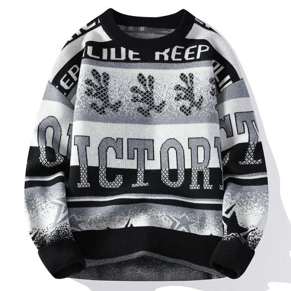 Custom Logo Jacquard Knit Men's Sweater in Oversize Casual Style for Winter Comfort