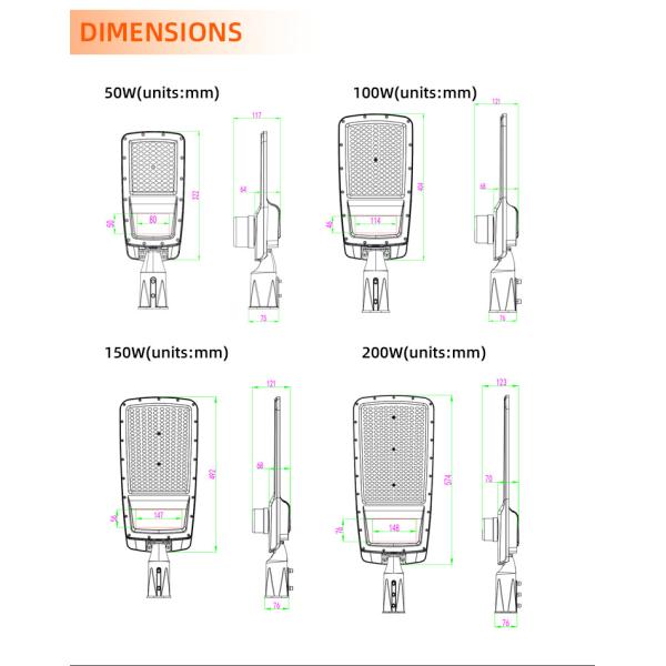 Parking Lot Outdoor LED Street Light 50W 100W 150W 200W Roadway