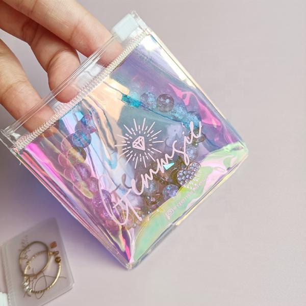 Luxury Custom Size Rings EARRINGS Packaging Mini Pouch Laser Colorful PVC Zipper Hologram Clear Plastic Jewelry Bag