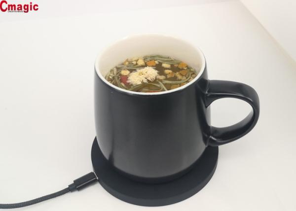 Smart thermostatic ceramic cup coffee mug self heating cup with wireless charging base black color