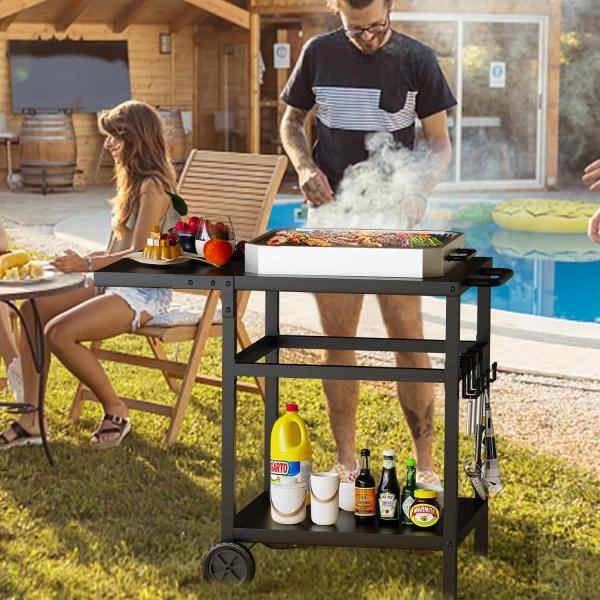 Metal Plant Fiber Type Outdoor Grill Cart Double-Shelf BBQ Table with Multifunctional