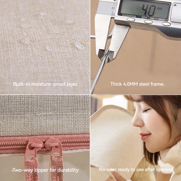 66L Large Capacity Folding Cotton Linen Household Quilt Clothing Collapsible Dustproof Cover Storage Box Organizer