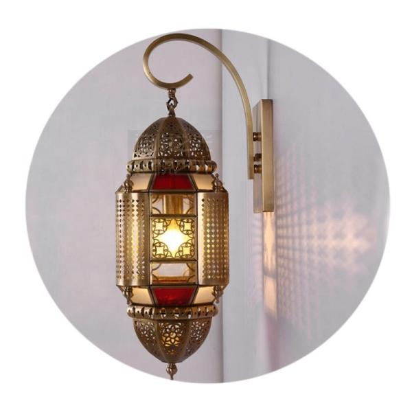 Garden Waterproof Vintage Copper Wall Light With Colored Shade