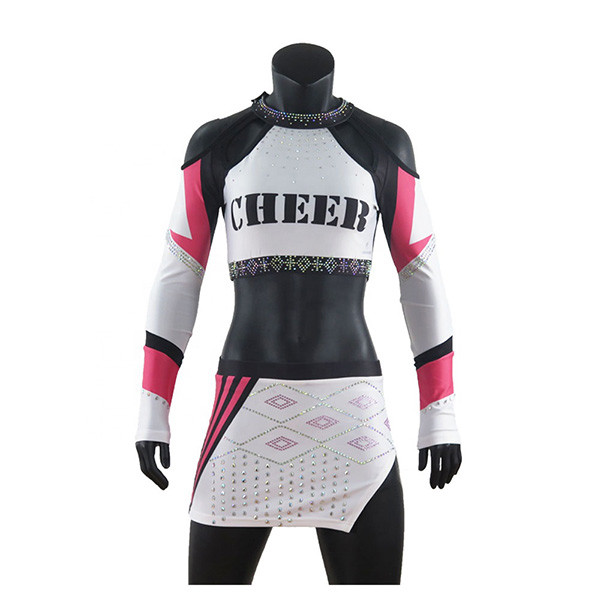 Custom Rhinestone Cheer Uniforms / Lycra Fabric Cheerleading Practice Clothes