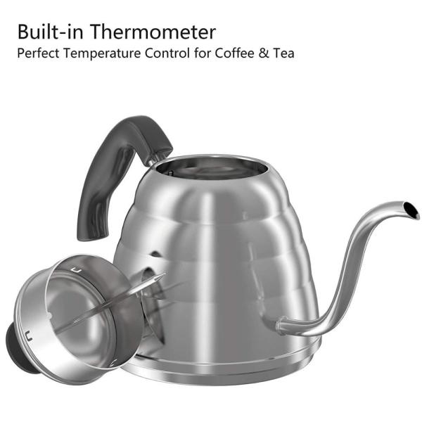 Coffee Drip Gooseneck Kettle With Thermometer Silver Color Oem Odm Service